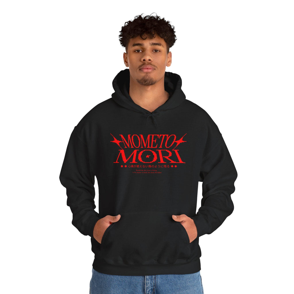 Memento Mori hoodie | Red Script Memorial Phrase Sweatshirt