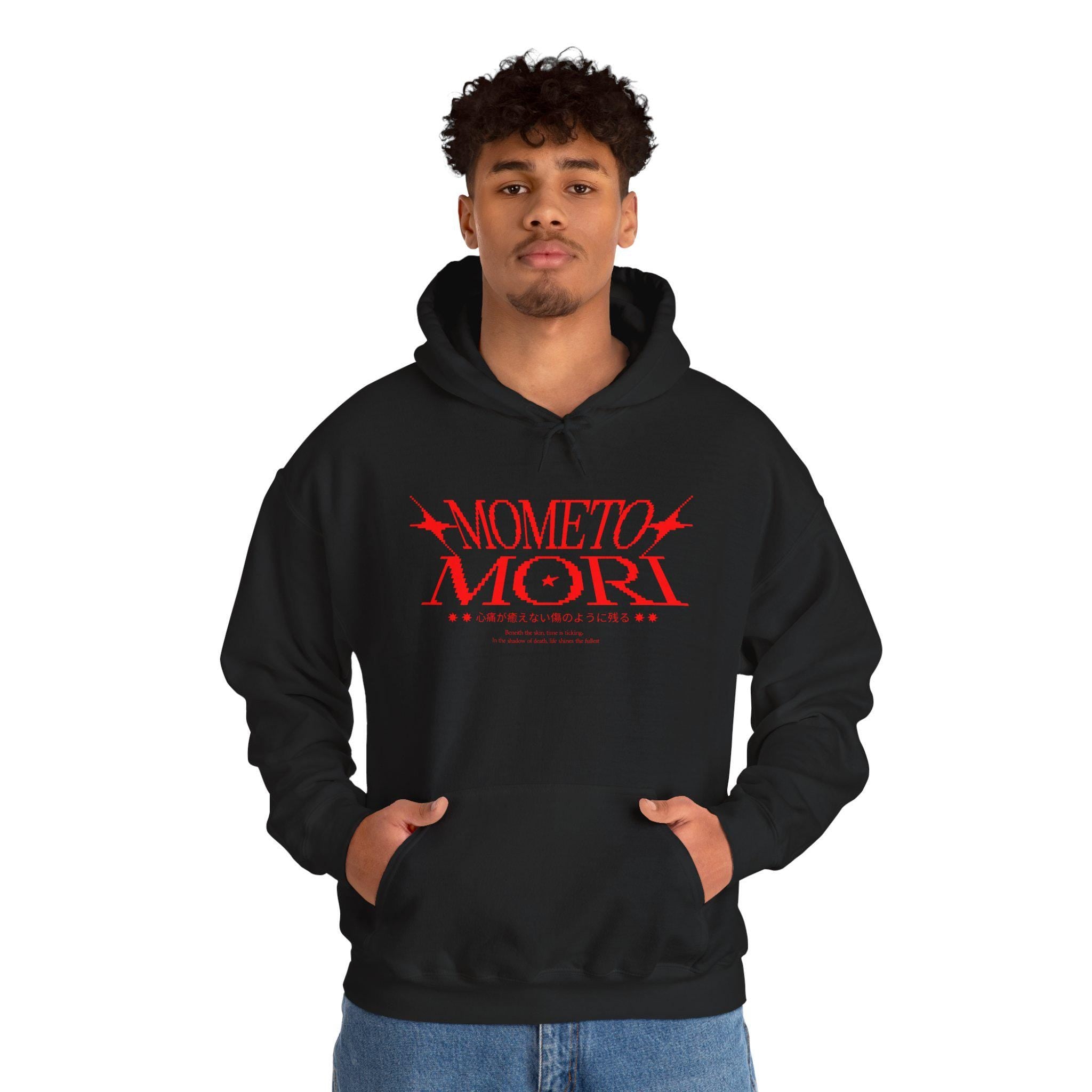 Memento Mori hoodie | Red Script Memorial Phrase Sweatshirt