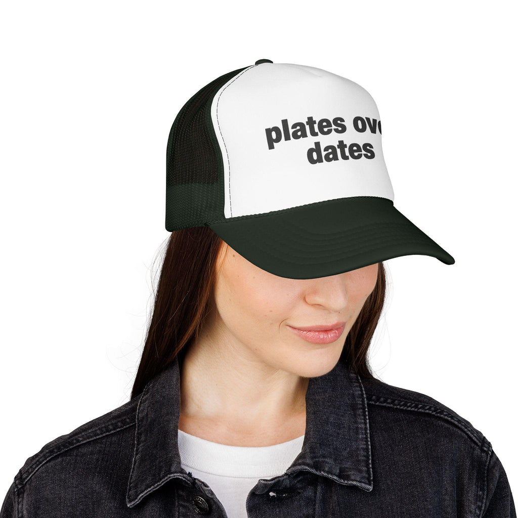 Plates Over Dates Foam Trucker Hat | Fitness Humor