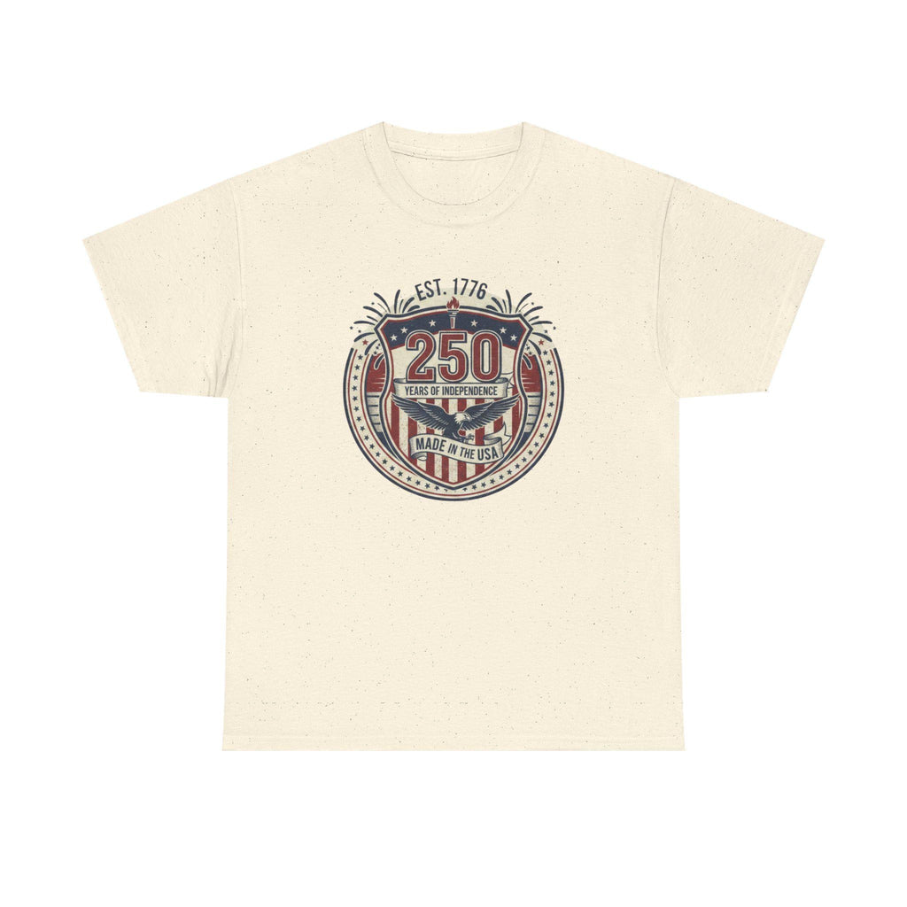 250 Years American Flag Badge T-Shirt | Patriotic Independence Design
