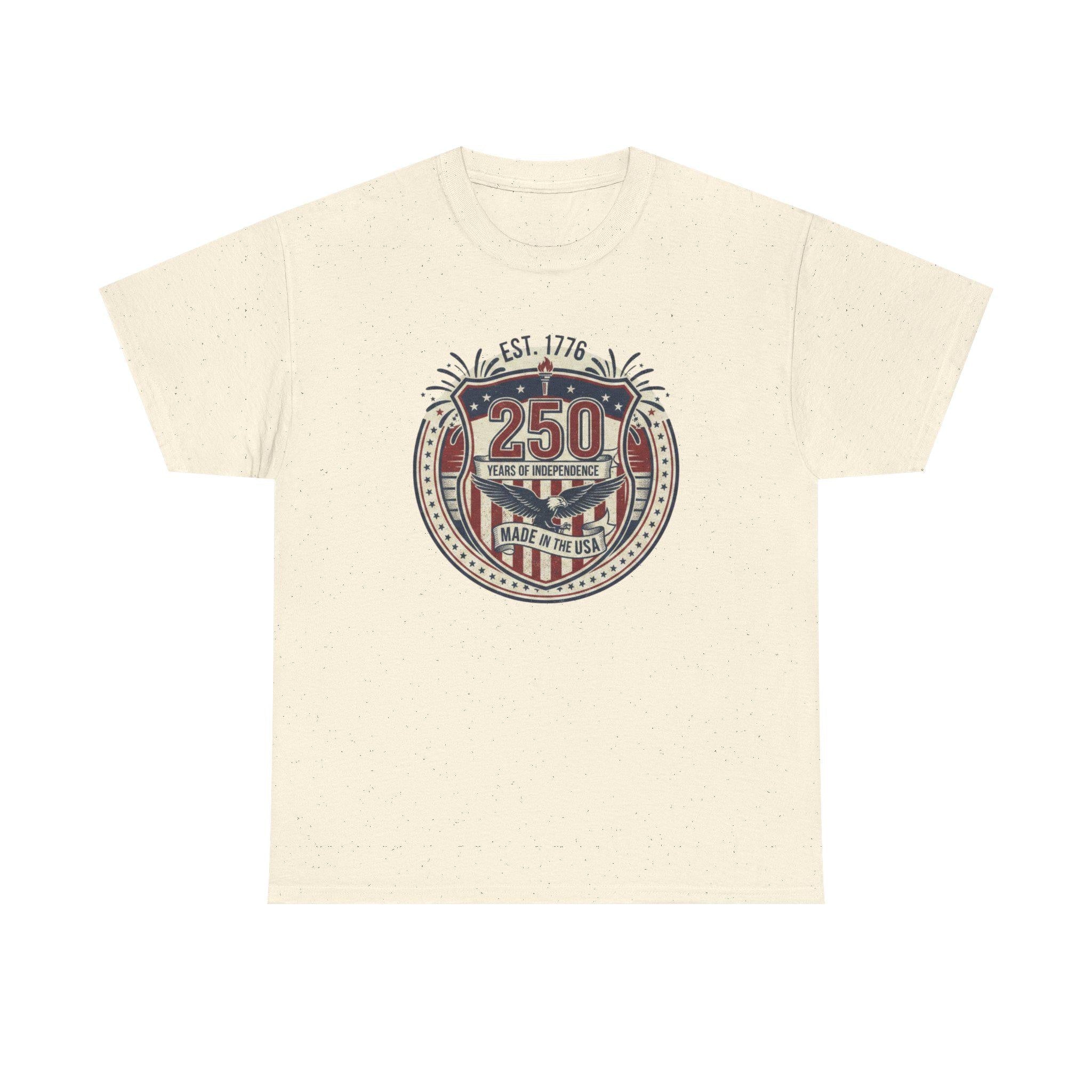 250 Years American Flag Badge T-Shirt | Patriotic Independence Design