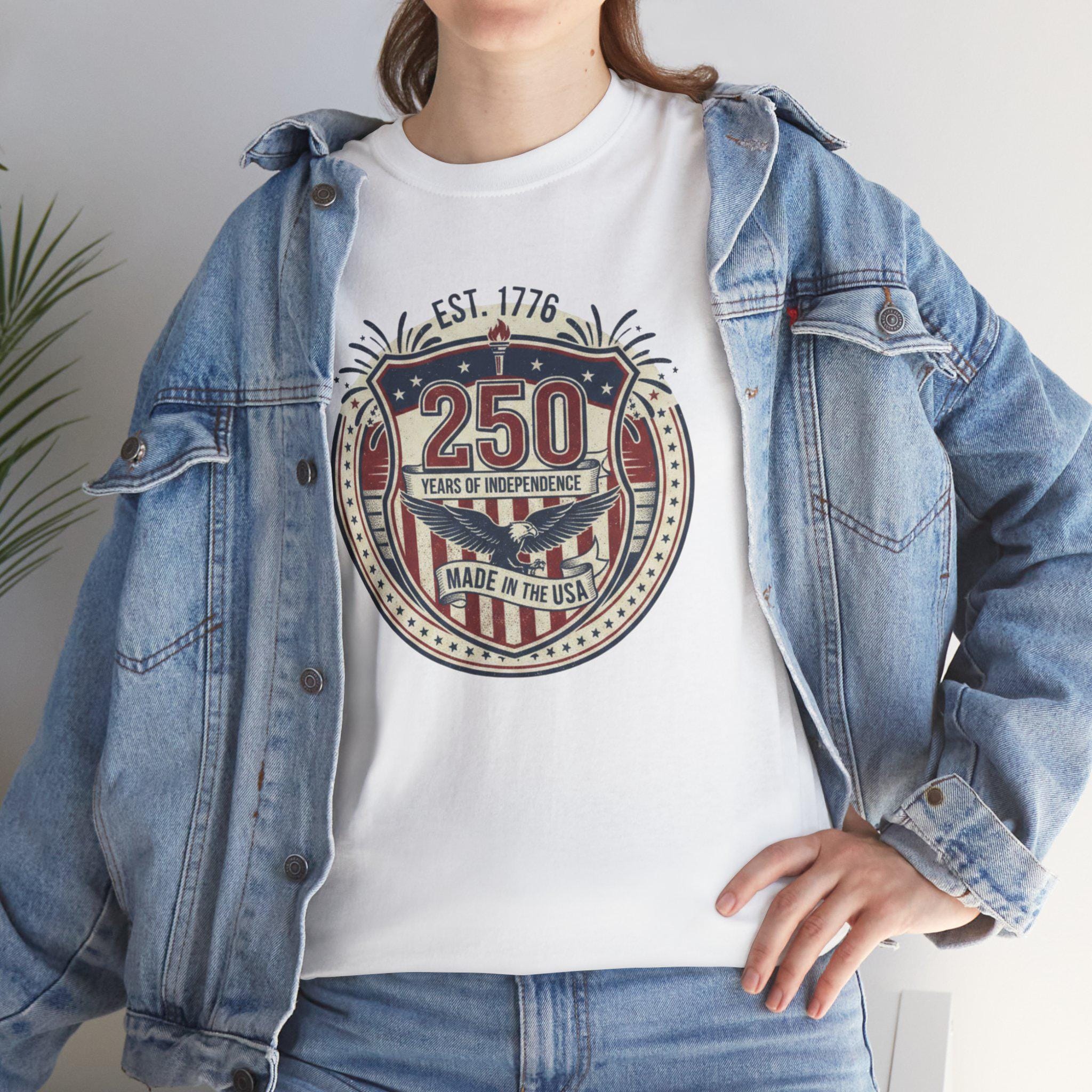 250 Years American Flag Badge T-Shirt | Patriotic Independence Design