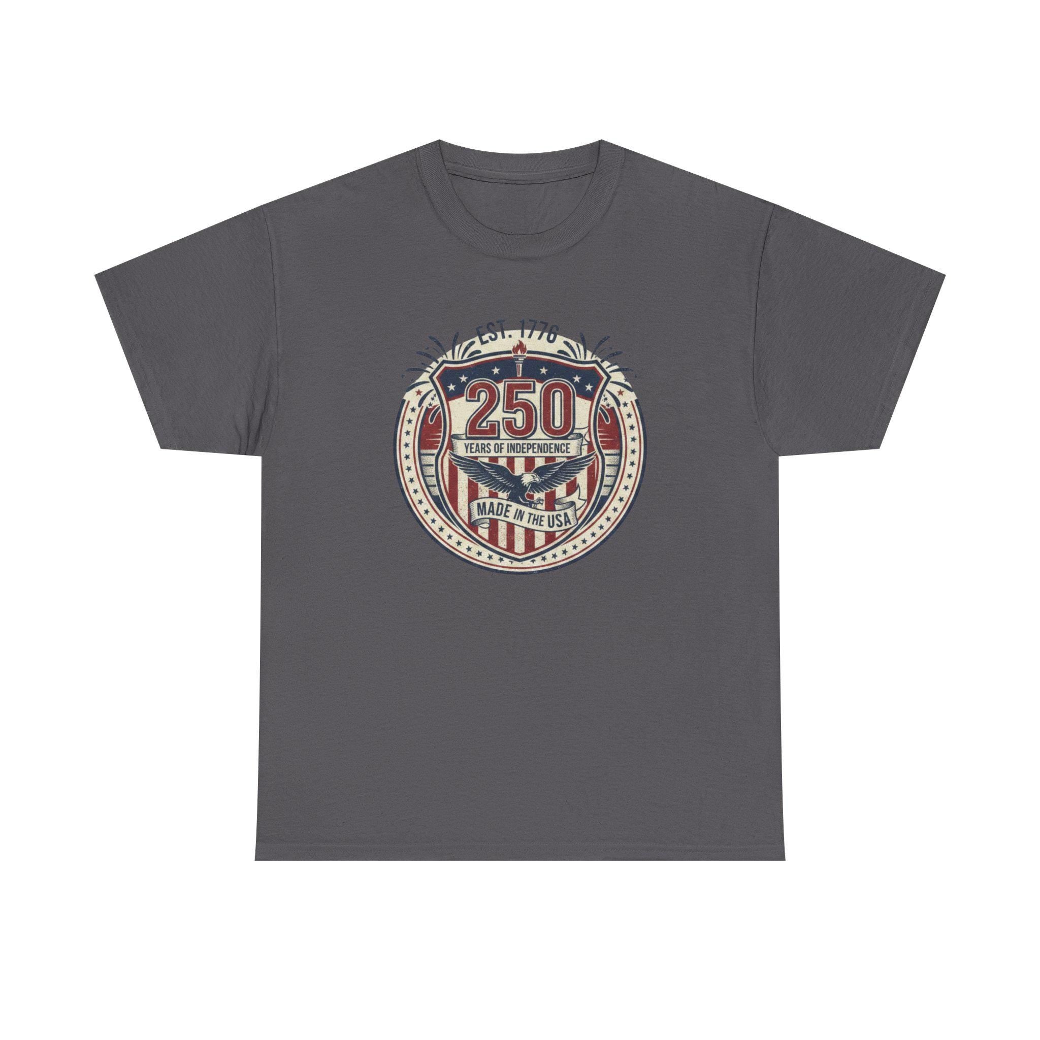 250 Years American Flag Badge T-Shirt | Patriotic Independence Design