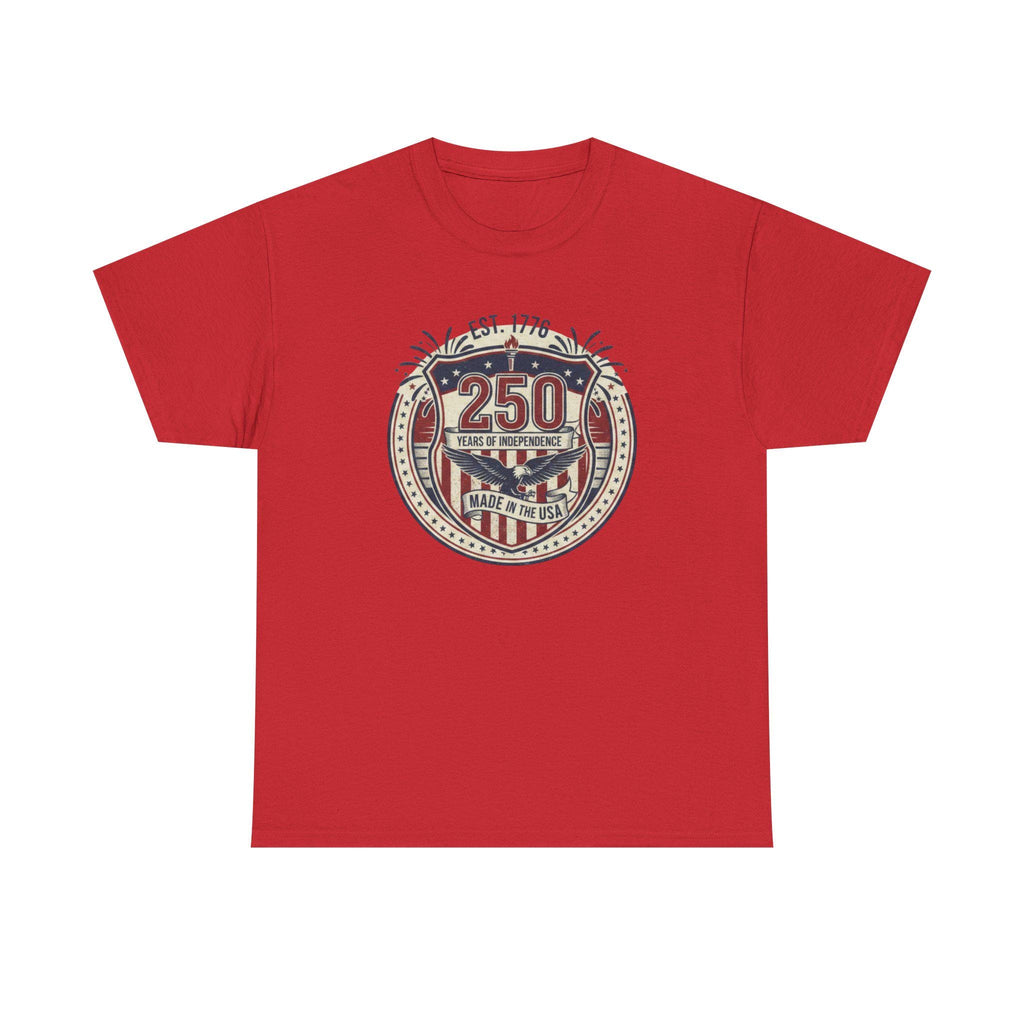 250 Years American Flag Badge T-Shirt | Patriotic Independence Design