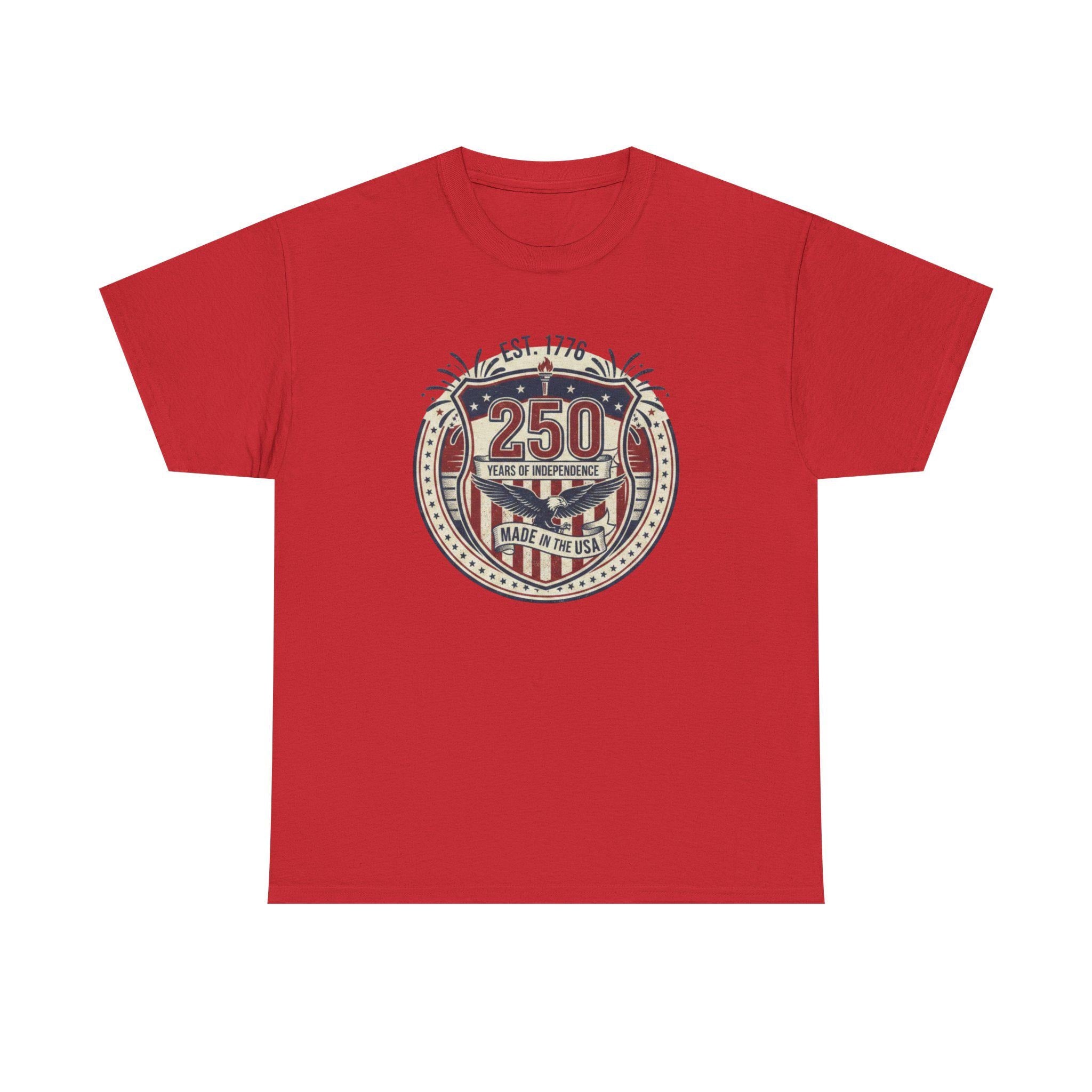 250 Years American Flag Badge T-Shirt | Patriotic Independence Design