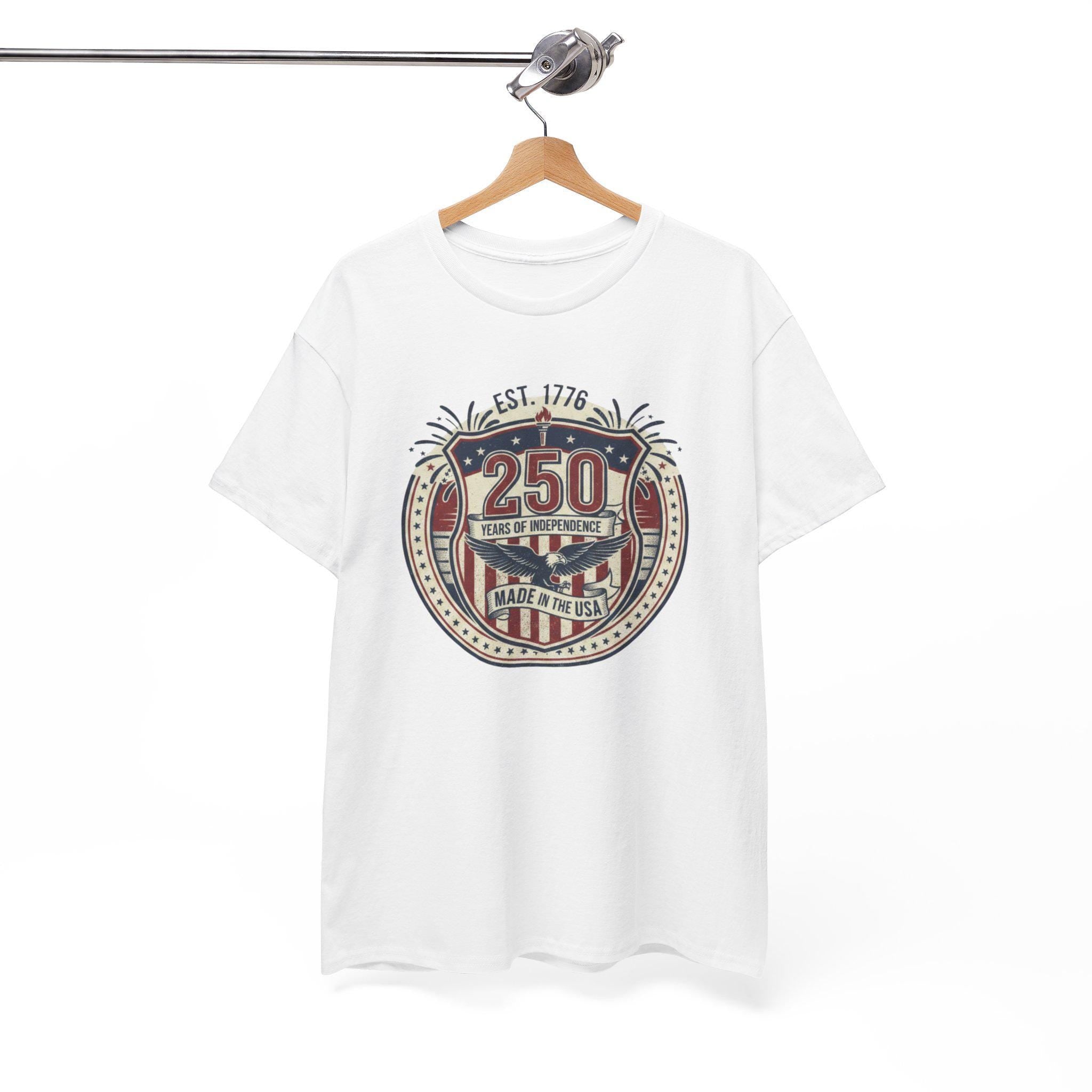 250 Years American Flag Badge T-Shirt | Patriotic Independence Design