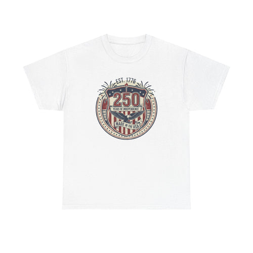 250 Years American Flag Badge T-Shirt | Patriotic Independence Design